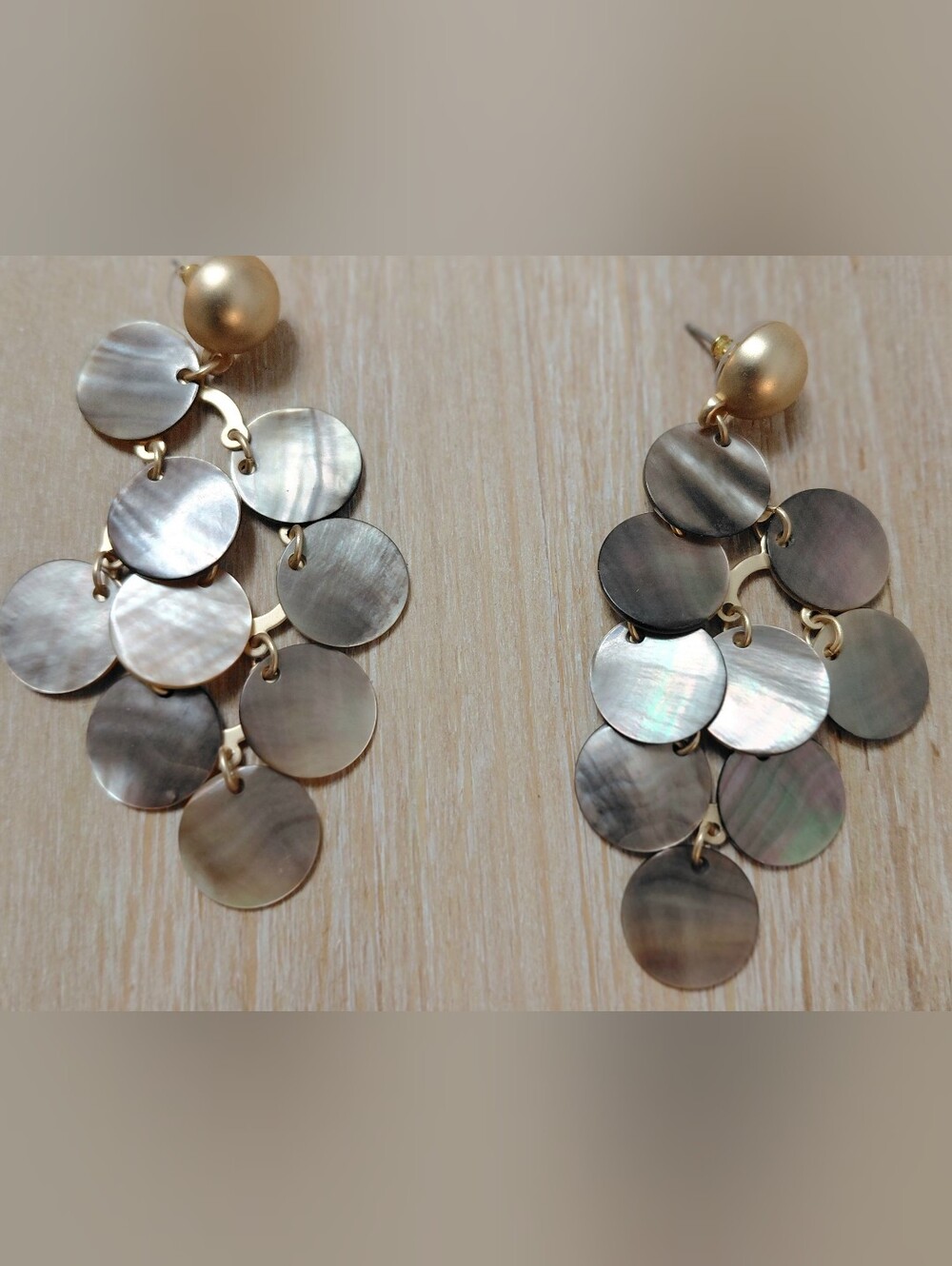 Gold-Tone Mother-of-Pearl Disc Drop Earrings